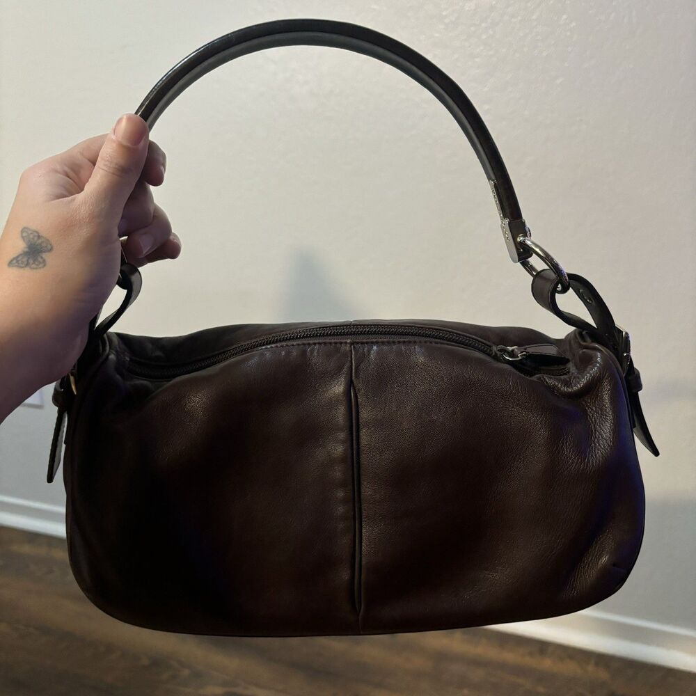 Sergio Rossi Brown Leather Hard Handle Bag Purse